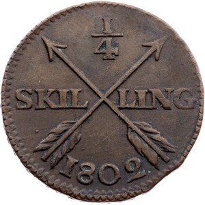 Švédsko, 1/4 skillingu z roku 1802, Avesta