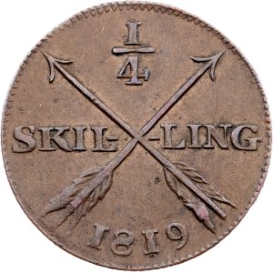 Švédsko, 1/4 skillingu z roku 1819, Avesta