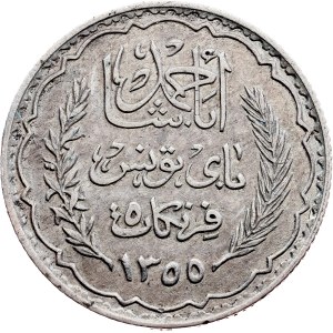 Tunisko, 5 franků, rok 1355 podle islámského kalendáře (1936), Paříž