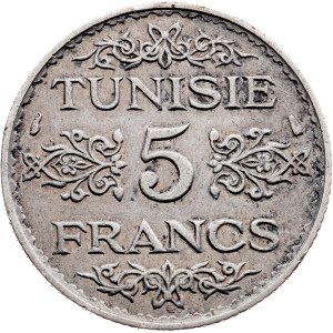 Tunisko, 5 franků, rok 1355 podle islámského kalendáře (1936), Paříž