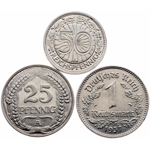 Německo, sada 3 mincí z let 1909–1937, A, Berlín