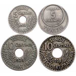 Tunisia, Lot of 4 Coins 1919-1954, Paris