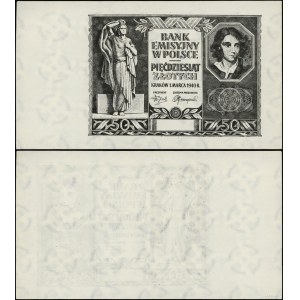 Poland, black print on the front of the 50 złotych banknote, March 1, 1940