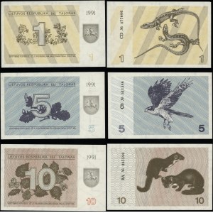 Litwa, zestaw 6 banknotów, 1991-1992
