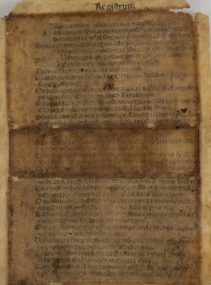 Pergaminowa karta z tekstem Bogurodzicy i fragmentem łacińskiej preambuły Statutu Łaskiego, 1505/1506