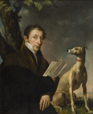 Autor nierozpoznany (I poł. XIX w.), Portret Jana Chyliczkowskiego z psem, pocz. XIX w.