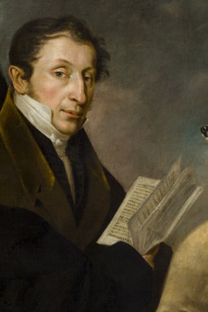 Autor nierozpoznany (I poł. XIX w.), Portret Jana Chyliczkowskiego z psem, pocz. XIX w.