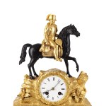 A mantel clock featuring a figure of Napoleon on horseback, second quarter of the 19th century