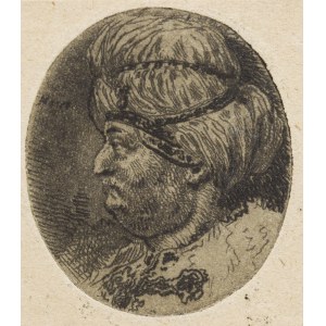 Jan Piotr Norblin de la Gourdaine (1745, Misy-Faut, Yonne – 1830, Paris), Male Head in a White Veil with Pearls, 1777