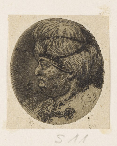 Jan Piotr Norblin de la Gourdaine (1745 Misy-Faut-Yonne - 1830 Paryż), Głowa męska w białym zawoju z perłami, 1777
