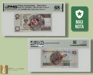 10 złotych 1994, WZÓR/SPECIMEN, numer 1094, PMG 68 EPQ, MAX NOTA