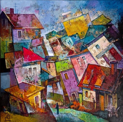 David Bagalishvili (ur. 1963), Labyrinths #29 (A pink roof), 2025