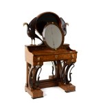 Dressing table with a hinged mirror and storage compartments