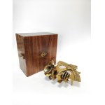 Brass nautical sextant in a box