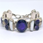 Large Silver Bracelet with Amethysts and Pearls