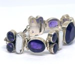 Large Silver Bracelet with Amethysts and Pearls