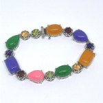 Silver bracelet with multiple natural stones