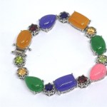 Silver bracelet with multiple natural stones