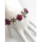 Silver bracelet with large natural rubies and pearls