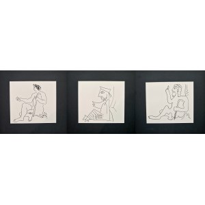 Pablo Picasso 1881–1973, aus der Serie „Le Déjeuner sur l’herbe“ (Frühstück im Grünen), Variationen zum Thema „Frühstück im Grünen“ von E. Manet, 1962 SET MIT 3 LITHOGRAFIEN