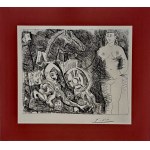 Pablo Picasso (1881-1973), Char romain avec roue qui tombe, femme nue et voyeurs, Rzymski rydwan z opadającym kołem, nagą kobietą i podglądaczami
