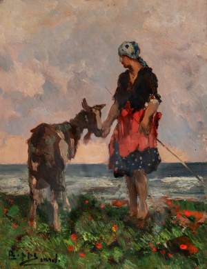Beppe Ciardi (Venezia 1875 - Treviso 1932), Girl and Goat; Girl Spinning