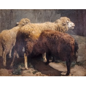 Heinrich Zügel (1850 Murhardt - 1941 Monachium), Trzy owce, 1872 r.