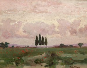 Iwan Trusz (1869 Wysocko - 1940 Lwów), Pejzaż z cyprysami