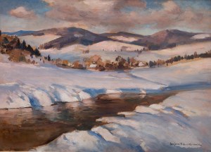 Stefan Filipkiewicz (1879 Tarnów - 1944 Mauthausen), Zimowy pejzaż z rzeką