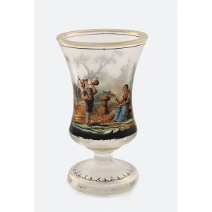 Puchar z malowaną sceną rodzajową, Czechy, ok. poł. XIX w.