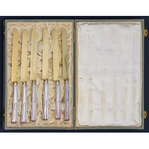 Komplet sześciu srebrnych nożyków do owoców w etui, Anglia, Birmingham, Joseph Taylor, 1817 r.