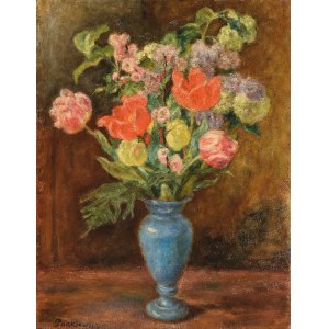 Józef PANKIEWICZ (1866-1940), Bukiet kwiatów w niebieskim wazonie, ok. 1929