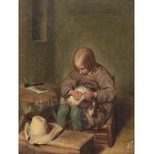 Ferdinand THURNHERR (1875-1930/50), według Gerarda TER BORCHA II (1617-1681), Chłopiec iskający psa