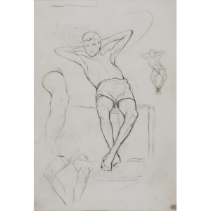 Karol Kossak (1896-1975), Szkice modela - postaci siedzącego chłopca, 1922