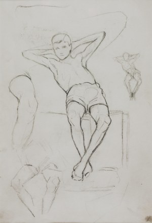 Karol Kossak (1896-1975), Szkice modela - postaci siedzącego chłopca, 1922