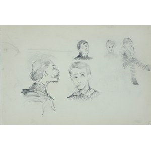 Włodzimierz Tetmajer (1861 - 1923), Szkice głów mężczyzny z wąsami, młodej kobiety, siedzącego młodzieńca, ok. 1900