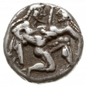 stater 500-480 pne, Aw: Satyr kroczący w prawo, uprowad...