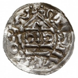 denar 1002-1009, mincerz CICI, Aw: Dach kościoła, Rw: K...