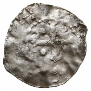 denar 1005-1024, Aw: Krzyż z kulkami w kątach, Rw: Kapl...