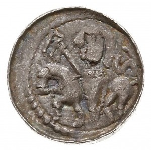 denar książęcy z lat 1070-1076, Aw: Głowa w lewo w obwó...