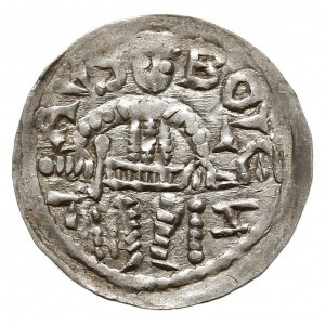 denar z lat 1146-1157, Aw: Książę z mieczem trzymanym p...
