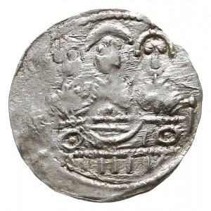 denar z lat 1157-1166, Aw: Popiersie z mieczen na wpros...