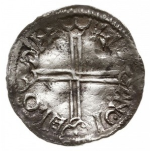 denar naśladujący typ long cross Aethelreda II, Aw: Pop...