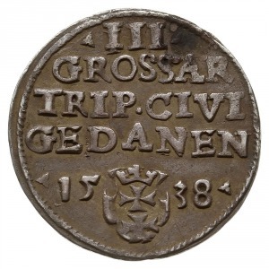 trojak 1538, Gdańsk, końcówka napisu na awersie PRVS, i...