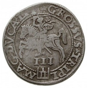trojak 1562, Wilno, moneta z popiersiem króla, końcówki...