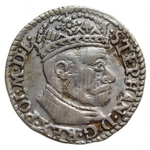 trojak 1581, Olkusz, odmiana z dużą głowa króla, na rew...