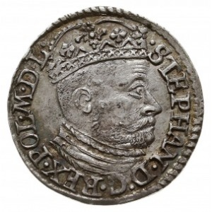 trojak 1582, Olkusz, na awersie duża głowa króla, Iger ...