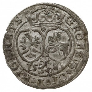 grosz 1581, Ryga, rzadki typ monety - na rewersie herby...