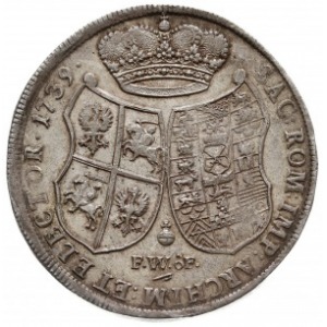 talar 1739, Drezno, Aw: Popiersie króla i napis, Rw: Dw...