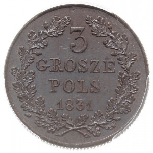 3 grosze (trojak) 1831, Warszawa, łapy Orła proste, kro...